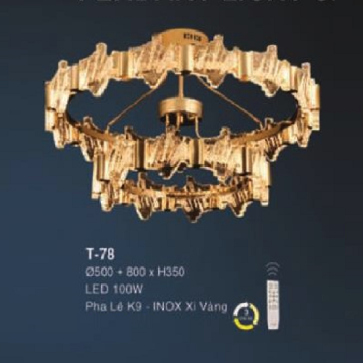 E - T - 78: Đèn áp trần  2 vòng LED - KT: (Ø500mm x Ø800mm) x H350mm - Đèn LED 100W - Ánh sáng đổi 3 màu