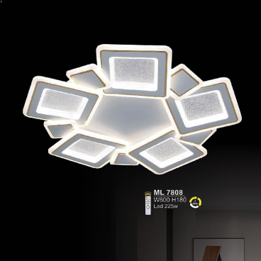 SN - ML 7808: Đèn áp trần LED Mica - KT: W600mm x H180mm - Đèn LED 225W - Ánh sáng đổi 3 màu - Remote
