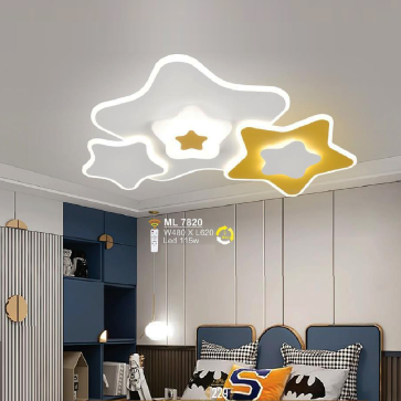 S - ML 7820: Đèn áp trần LED  Mica - KT: L620mm x W480mm - Đèn LED 115W - ánh sáng đổi 3 màu - Remote