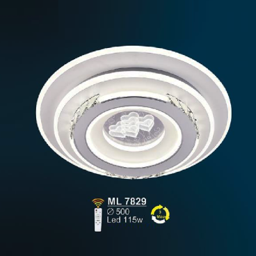 ML 7829: Đèn áp trần LED  Mica - KT: Ø500mm - Đèn LED 115W - ánh sáng đổi 3 màu  - Remote