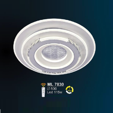 ML 7830: Đèn áp trần LED  Mica - KT: Ø500mm - Đèn LED 115W - ánh sáng đổi 3 màu  - Remote