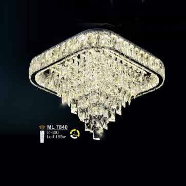 S - ML 7840: Đèn áp trần vuông LED Thủy tinh Phale - KT: L600mm x W600mm - Đèn LED 285W đổi 3 màu