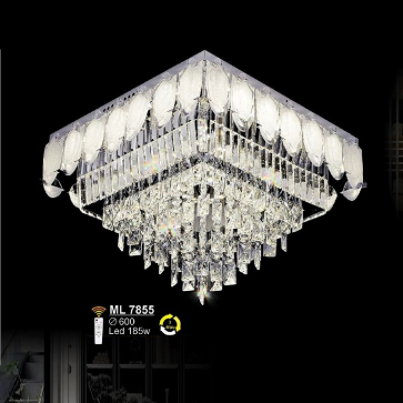 S - ML 7855: Đènáp trần vuông LED thủy tinh Phale - KT: L600mm x W600mm - Đèn LED 185W ánh sáng đổi 3 màu - Remote