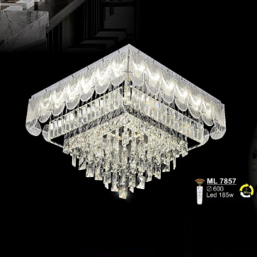 S - ML 7857: Đènáp trần vuông LED thủy tinh Phale - KT: L600mm x W600mm - Đèn LED 185W ánh sáng đổi 3 màu - Remote
