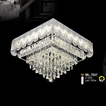 S - ML 7857: Đènáp trần vuông LED thủy tinh Phale - KT: L600mm x W600mm - Đèn LED 185W ánh sáng đổi 3 màu - Remote