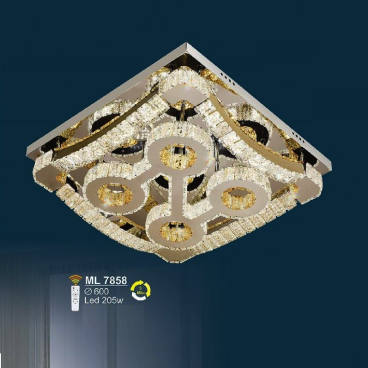 S - ML 7858: Đèn áp trần vuông LED thủy tinh Phale - KT: 600mm x W600mm - Đèn LED 205W ánh sáng đổi 3 màu - Remote