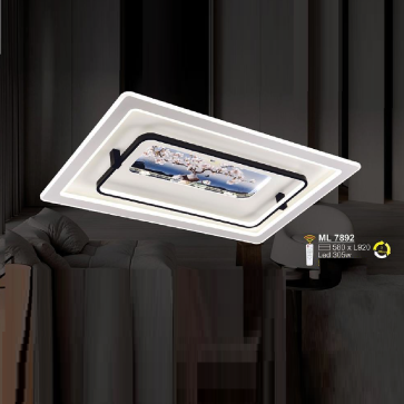 SN - ML7892: Đèn áp trần LED Mica chữ nhật - KT: L920mm x W580mm - Đèn LED 305W - Ánh sáng đổi 3 màu - Remote
