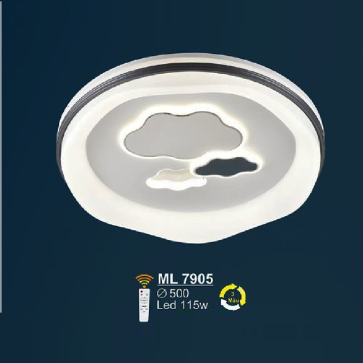 ML 7905: Đèn áp trần LED  Mica - KT: Ø500mm - Đèn LED 115W - ánh sáng đổi 3 màu - Remote