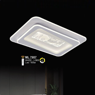 SN - ML 7907: Đèn áp trần LED Mica chữ nhật - KT: L660mm x W450mm - Đèn LED 165W - Ánh sáng đổi 3 màu