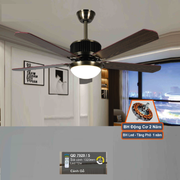 QD 7920/5: Quạt trần đèn LED 5 cánh gỗ