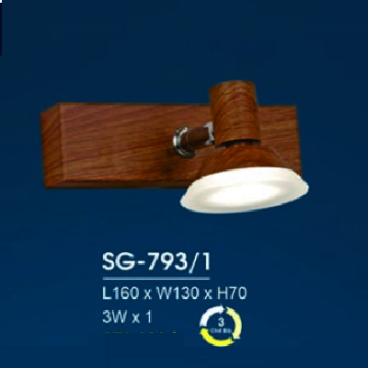 HF - SG - 793/1: Đèn rọi gương/tranh - KT: L160mm x W130mm x H70mm - Đèn LED 3W ánh sáng đổi 3 màu