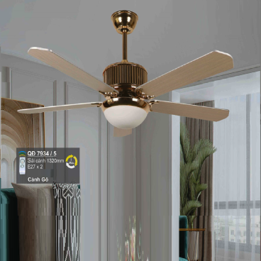 QD 7934/5: Quạt trần đèn LED 5 cánh gỗ