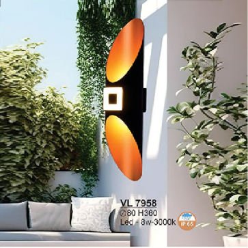 VL  7958: Đèn gắn tường LED - KT: Ø80mm x H380mm - Đèn LED 8W ánh sáng vàng 3000K