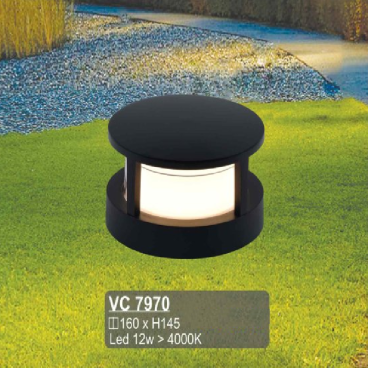 VC 7970: Đèn gắn đầu trụ LED - KT: Ø160mm x H145mm - Đèn LED 12W ánh sáng vàng 4000K
