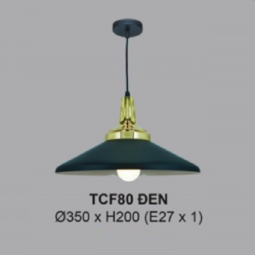 TCF80 Đen: Đèn thả đơn chóa đèn hợp kim sơn tĩnh điện - KT: Ø350mm x H200mm - Bóng đèn E27 x 1 bóng