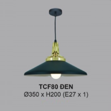 TCF80 Đen: Đèn thả đơn chóa đèn hợp kim sơn tĩnh điện - KT: Ø350mm x H200mm - Bóng đèn E27 x 1 bóng