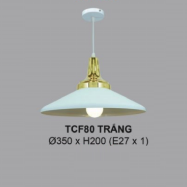 TCF80 Trắng: Đèn thả đơn chóa đèn hợp kim sơn tĩnh điện - KT: Ø350mm x H200mm - Bóng đèn E27 x 1 bóng