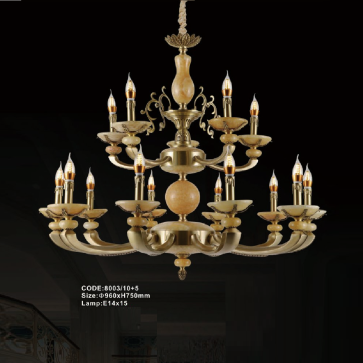 CODE: 8003-10+5: Đèn chùm đồng nến 15 tay - KT: Ø960mm x H750mm - Bóng đèn nến E14 x 15 bóng