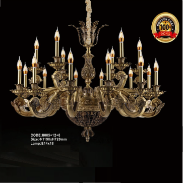 CODE: 8005/12+6: Đèn chùm đồng nến 18 tay - KT: Ø1190mm x H720mm - Bóng đèn E14 x 18 bóng