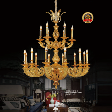 CODE: 8008/12+6: Đèn chùm đồng nến 18 tay - KT: Ø1060mm x H1180mm - Bóng đèn E14 x 18 bóng