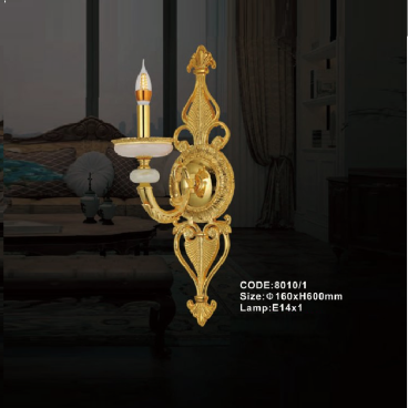CODE: 8010/1: Đèn gắn tường đồng 1 bóng - KT: Ø160mm x H600mm - Bóng đèn E14 x 1 bóng
