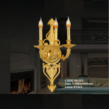 CODE: 8012/3: Đèn gắn tường đồng 3 bóng - KT: Ø400mm x H600mm - Bóng đèn E14 x 3 bóng