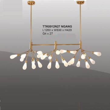 35 - TTK8012N27 NGANG: Đèn thả ngang chao thủy tinh - KT: L1260mm x W530mm x H420mm - Đèn LED G4 x 27 bóng