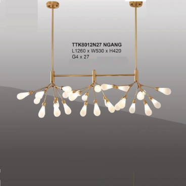 35 - TTK8012N27 NGANG: Đèn thả ngang chao thủy tinh - KT: L1260mm x W530mm x H420mm - Đèn LED G4 x 27 bóng
