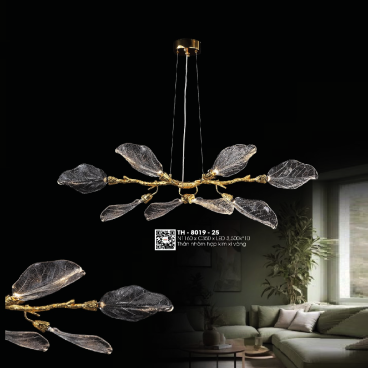 TH - 8019-25: Đèn thả ngang - KT: L1160mm x H350mm - Bóng Đèn LED x10 bóng ánh sáng vàng 3500K