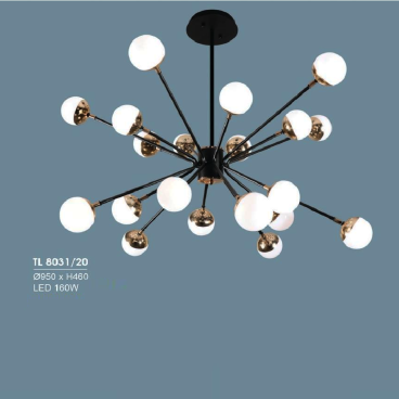 HF - TL 8031/20: Đèn chùm LED 20 bóng - KT: Ø950mm x H460mm - Đèn LED 160W đổi 3 màu