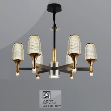 35 - DC8033T6: Đèn chùm LED 6 tay - KT: Ø650mm x H350mm - Đèn LED 100W ánh sáng đổi 3 màu