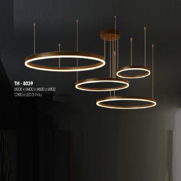 TH - 8039: Đèn thả 4 vóng LED gắn rời - KT: Ø(200+400+600+800)mm x H900mm - Đèn LED đổi 3 màu