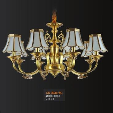 VE - CĐ - 8040/8C: Đèn chùm đồng 8 tay - KT: Ø900mm x H450mm -  Bóng đèn E14 x 8 bóng
