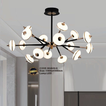 CODE: 9049/8+8: Đèn chùm LED 16 bóng - KT: Ø900mm x H500mm - Đèn LED đổi 3 màu