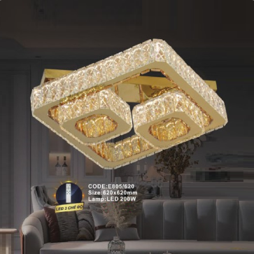 CODE: E805/620: Đèn áp trần LED - KT: L620mm x W620mm - Đèn LED 200W ánh sáng đổi 3 màu