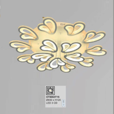 OT8063T15: Đèn áp trần LED mica 15 cánh - KT: Ø930mm x H120mm - Đèn LED đổi 3 màu