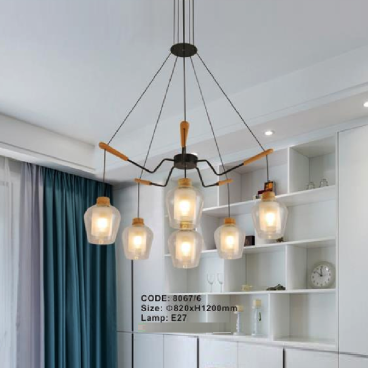 CODE: 8067/6: Đèn chùm thả Cafe 6 tay - KT: Ø820mm x H1200mm - Bóng đèn E27 x 6 bóng