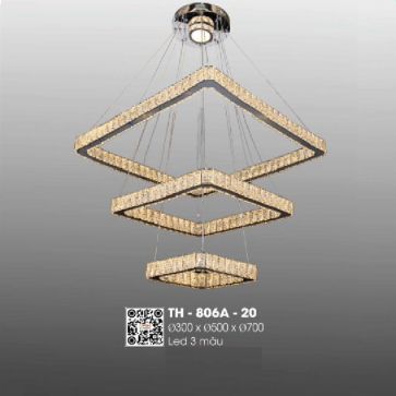 TH - 806A - 20: Đèn thả 3 vòng chữ nhật LED Phale - KT: Ø(300+500 + 700)mm  - Đèn LED đổi 3 màu