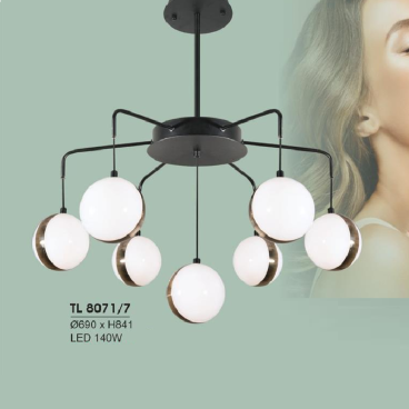 HF - TL 8071/7: Đèn chùm LED 7 bóng - KT: 690mm x H891mm - Đèn LED 140W đổi 3 màu