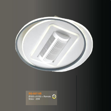 V- ĐQ - 80716B: Đèn áp trần tròn + Quạt- KT: Ø550mm x H150mm - Đèn LED đổi 3 màu + Motor quạt 20W