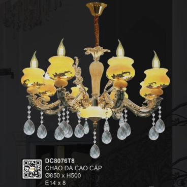 35 - DC8076T8: Đèn chùm nến 8 tay - KT: Ø850mm x H500mm - Bóng đèn nến E14 x 8 bóng + Đèn LED