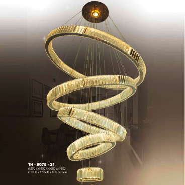 TH - 8078 - 21: Đèn thả 5 vòng LED Phale - KT: Ø(200+ 400 + 600 +800 + 1000)mm x H2500mm - Đèn LED đổi 3 màu