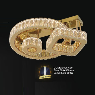 CODE: E808/620: Đèn áp trần LED - KT: 620mm x 500mm - Đèn LED 200W ánh sáng đổi 3 màu