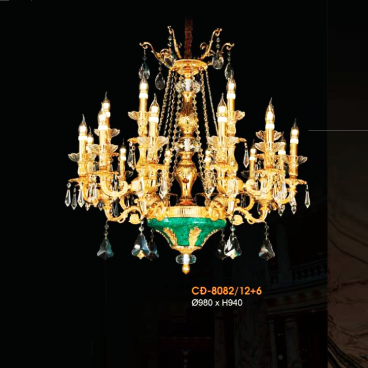 CĐ - 8082/12+6: Đèn chùm đồng nến 18 tay - KT: Ø980mm x H980mm - Bóng đèn nến E14 x 18 bóng