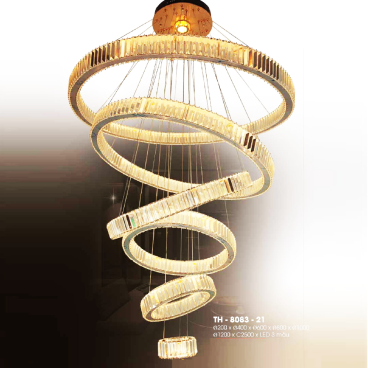 TH - 8083 - 21: Đèn thả 6 vòng LED Phale - KT: Ø(200+ 400 + 600 +800 +1000 +1200)mm x H2500mm - Đèn LED đổi 3 màu