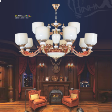 BM - BC 8092/12 LED: Đèn chùm 12 tay - KT: Ø900mm x H500mm +500mm - Bóng đèn chân E14 x 12 bóng + Đèn LED