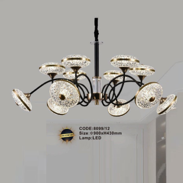 CODE: 8099/12: Đèn chùm LED 12 tay - KT: Ø900mm x H430mm - Đèn LED đổi 3 màu