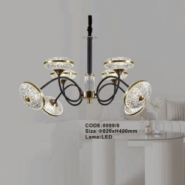 CODE: 8099/8: Đèn chùm LED 8 tay - KT: Ø820mm x H400mm - Đèn LED đổi 3 màu