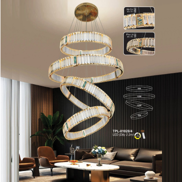 A - TPL -  81028/4: Đèn thả 4 vòng LED Phale - KT: Ø(500+800+1000+1200)mm x H2000mm - Đèn LED đổi 3 màu - Remote