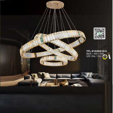 A - TPL - 81028/8+6+4: Đèn thả 3 vòng LED Phale - KT: Ø(800+600+400)mm + Dây  dài 1200mm - Đèn LED đổi 3 màu